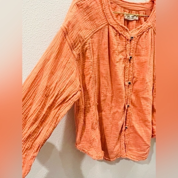 Free People Top Moving Mountains Button-Up Boho Vacation perpetual sunset - Picture 5 of 6